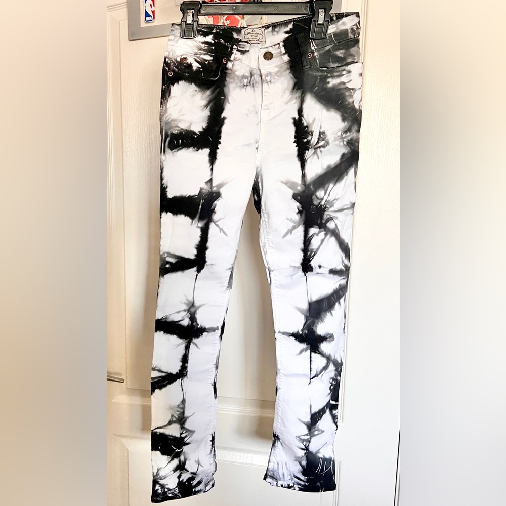 LA MINIATURA Designer Kids Size 10-12 Tie-Dye Black and White Jeans Unisex NWT